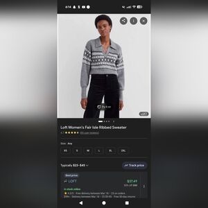 LOFT Women's V-Neck Gray Fair Isle Sweater